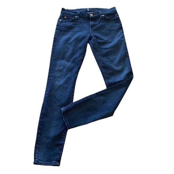 7 For All Mankind Size 26 Medium Blue Wash Mid Rise Whiskey Ankle Skinny Jeans - Picture 1 of 14